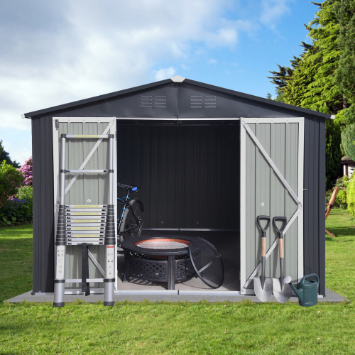 Metal garden sheds 12ft×10ft outdoor storage sheds Dark-grey、、eastwooduniform