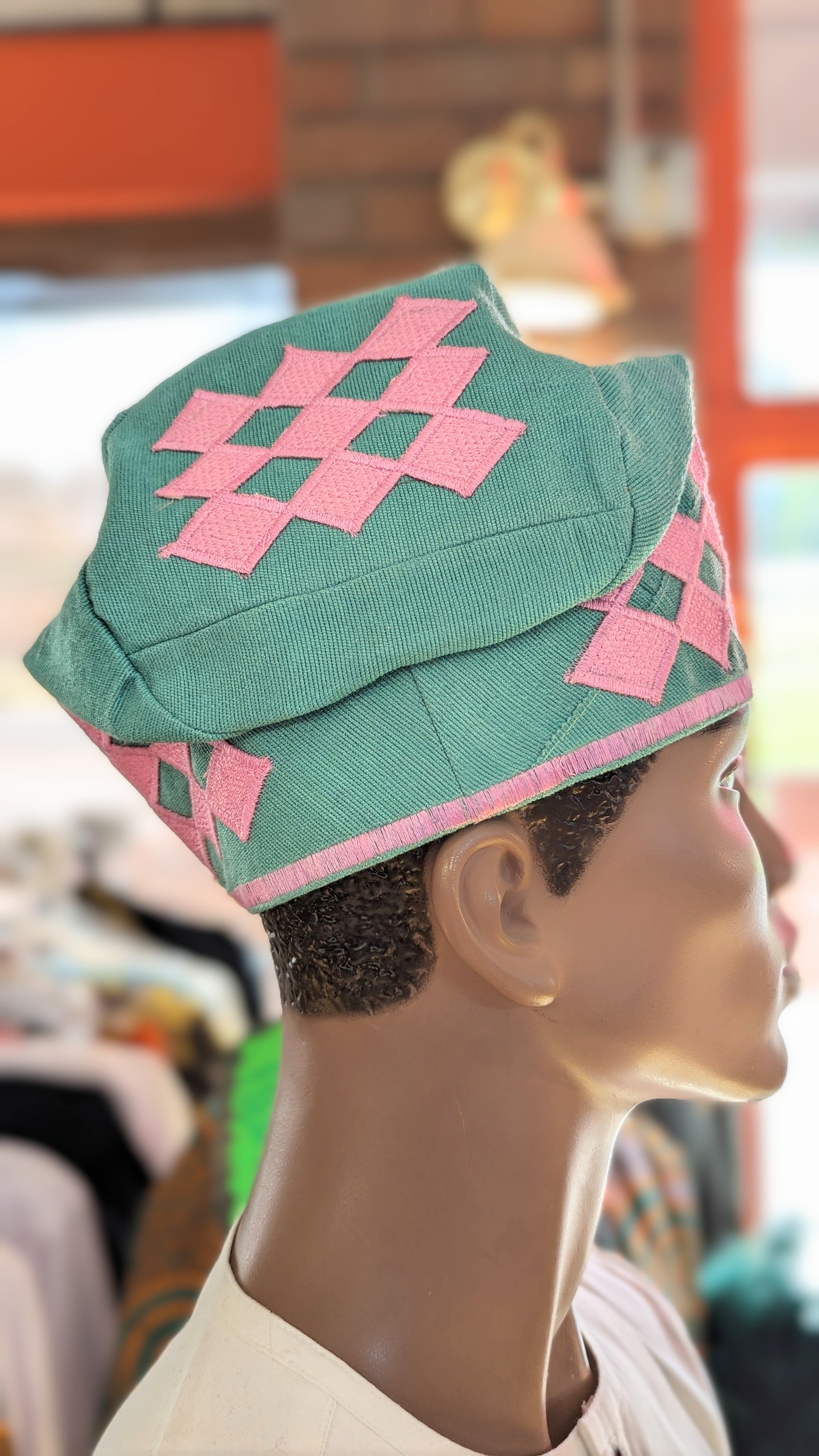 Dupsie's Zephyr Light Green and Pink embroidered Fila Handwoven Kufi Hat DPHLGP11、mySite、solidvoid