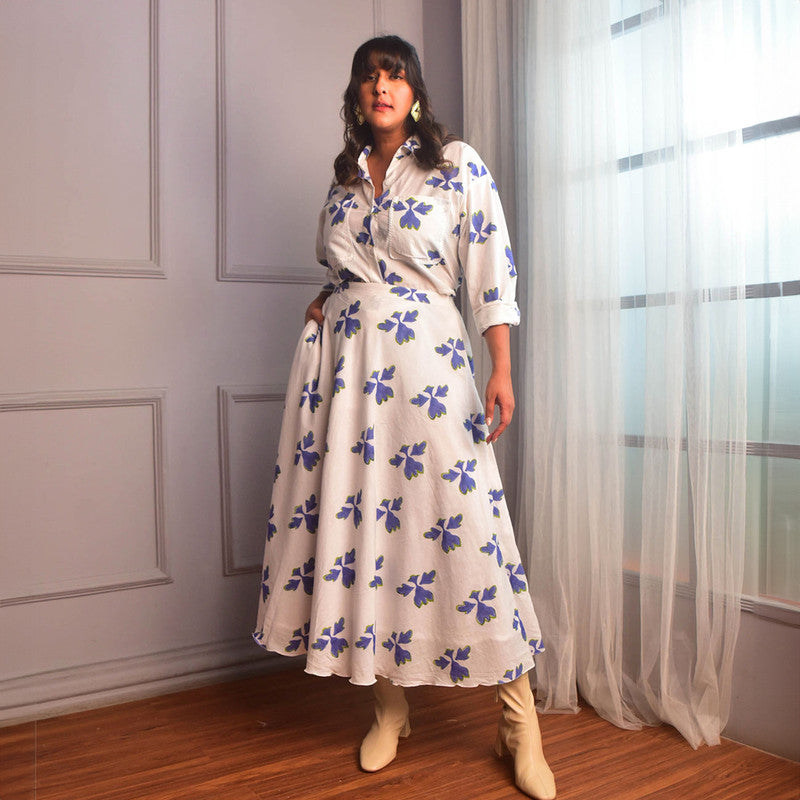 Cotton Co Ord Set For Women | Shirt & Skirt | Block Print | White、mySite、camillekostekn