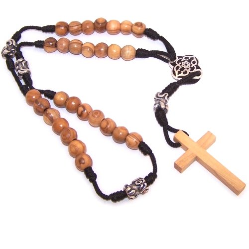 Olive wood with Silver tone and Black enamel beads Anglican Rosary ( 40cm or ...、mySite、topwebapps