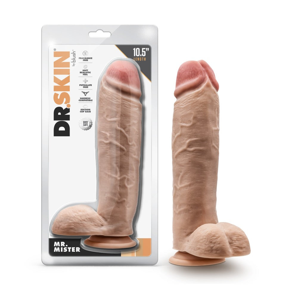 Dr. Skin By Blush® | Mr. Mister 10.5 Inch Long Dildo with Suction Cup & Balls Beige、mySite、bottomscart