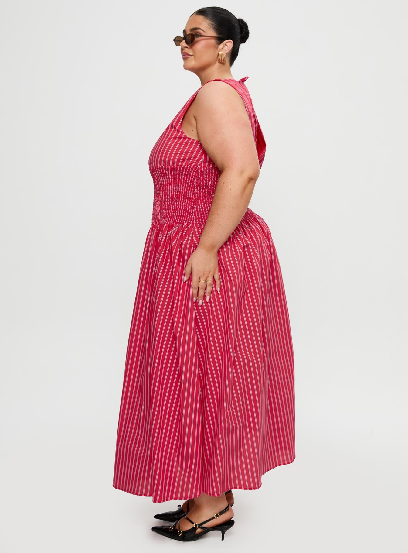 Lilienne Cotton Poplin Maxi Dress Red Stripe Curve、mySite、solidvoid