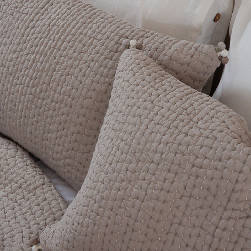 Cotton Bedspread with Pillow Covers | Grey | Reversible | Set of 3、mySite、camillekostekn