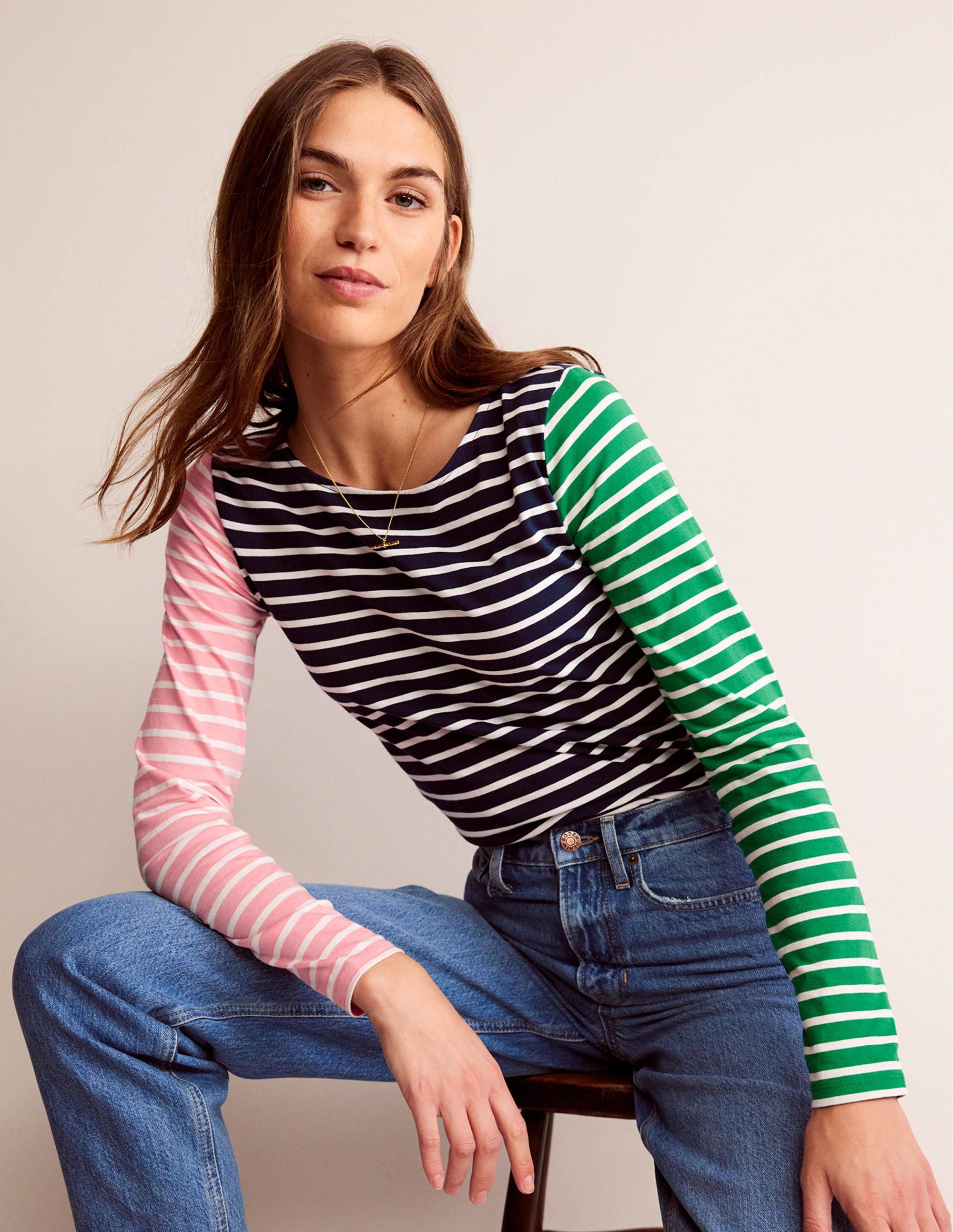  Ella Long Sleeve Breton-Green, Navy Hotch、mySite、ashleygrahame