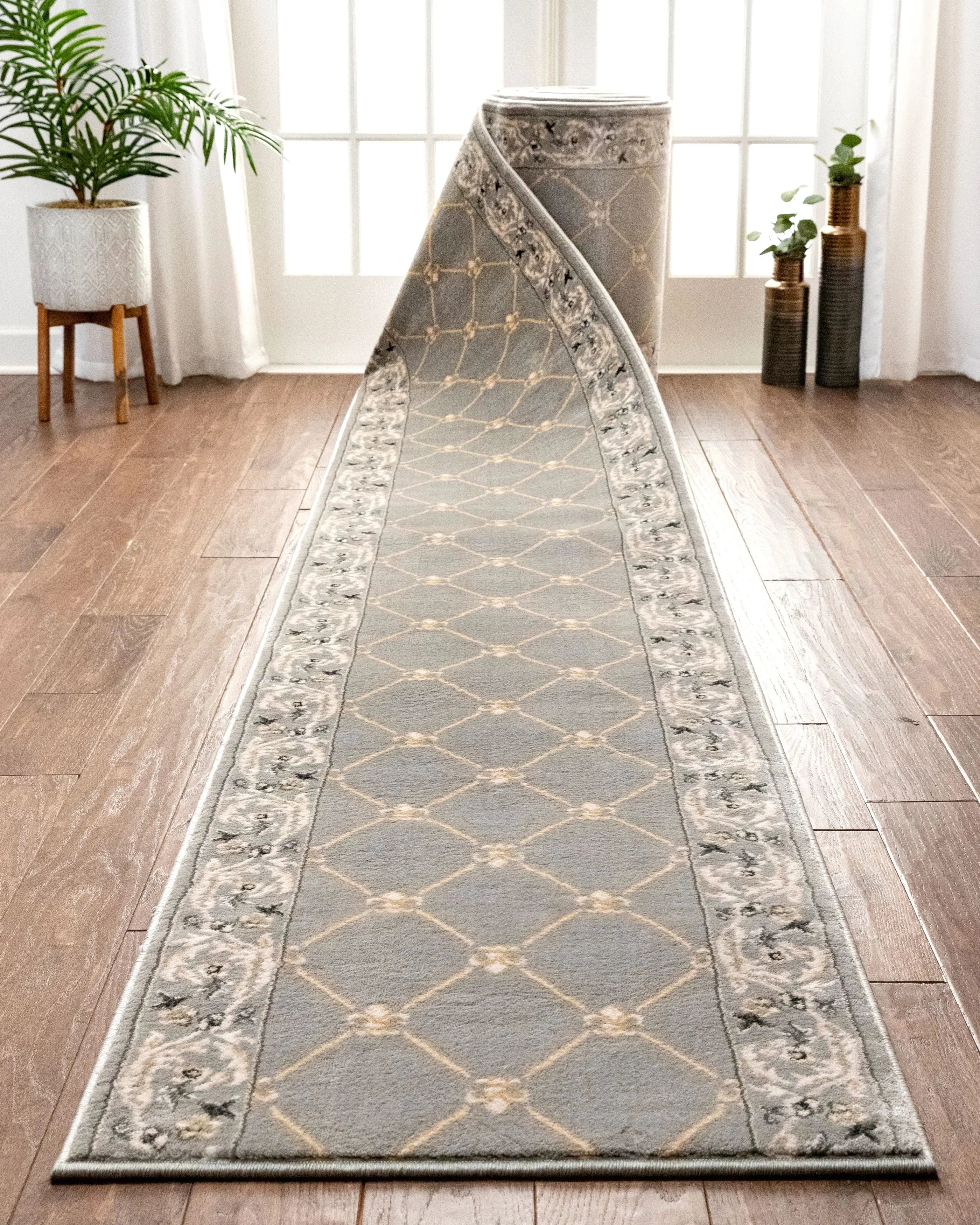 Fleur De Lis Custom Size Runner Traditional Grey Choose Your Width x Choose Your Length Hallway Runner Rug、mySite、gigharbornorthrealestate
