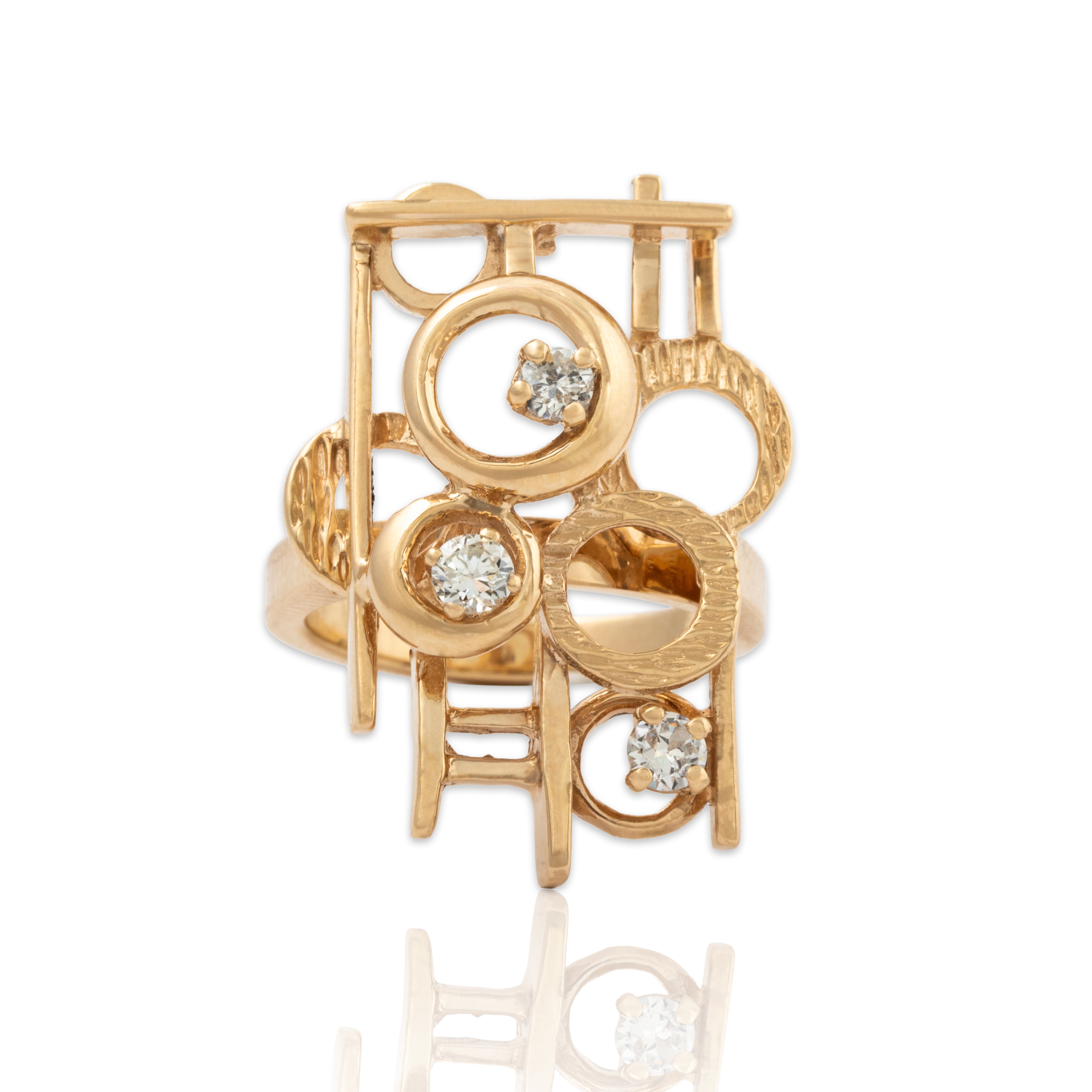 Vintage 14k Yellow Gold .376cttw Diamond Fantastic Modernist Geometric Ring、mySite、hinf8tx79