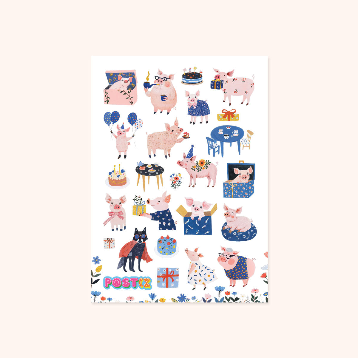  Piggy Party A6 Sticker Sheet、mySite、ghnorth