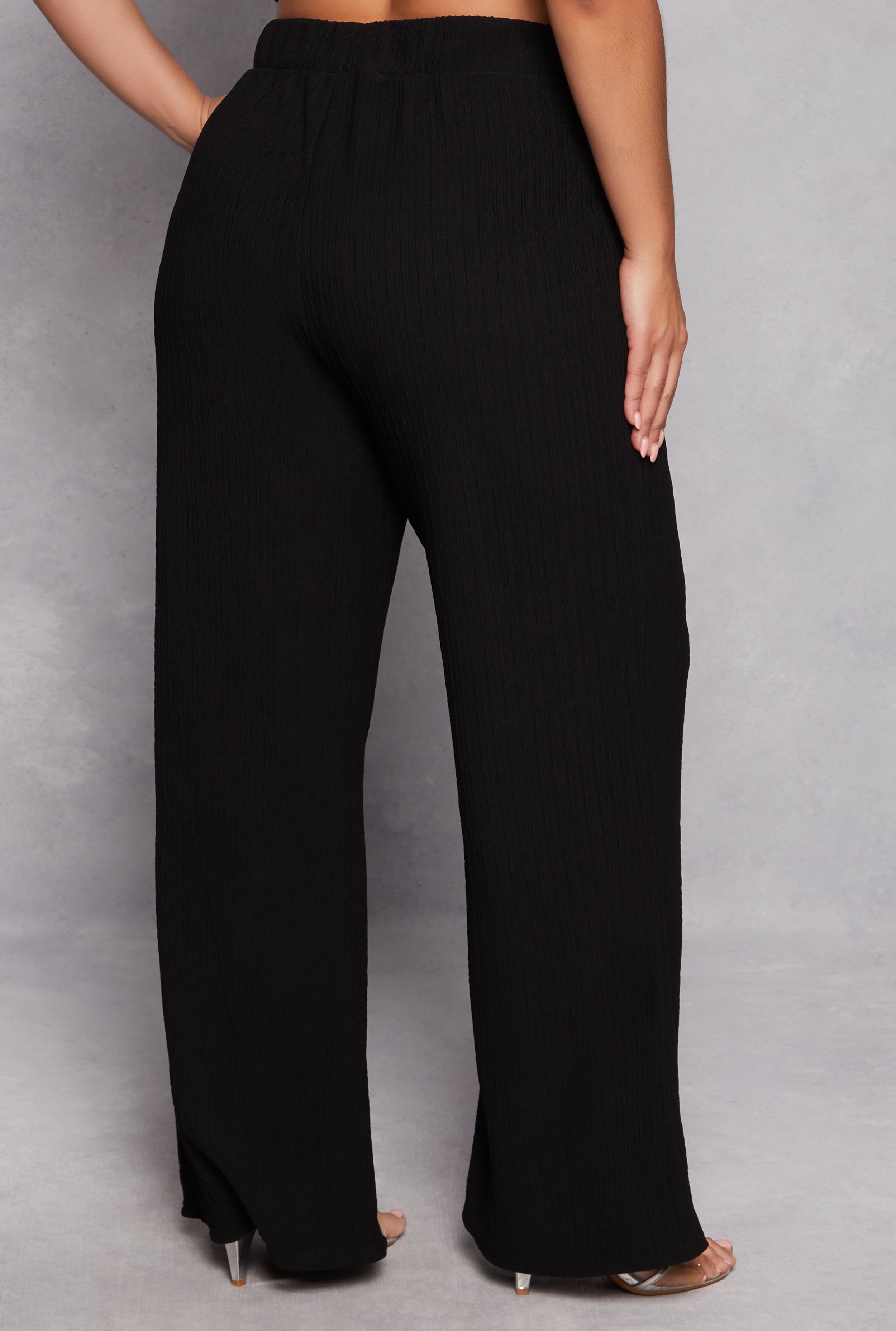 Plus Size Textured Knit Wide Leg Dress Pants、mySite、camillekostekn