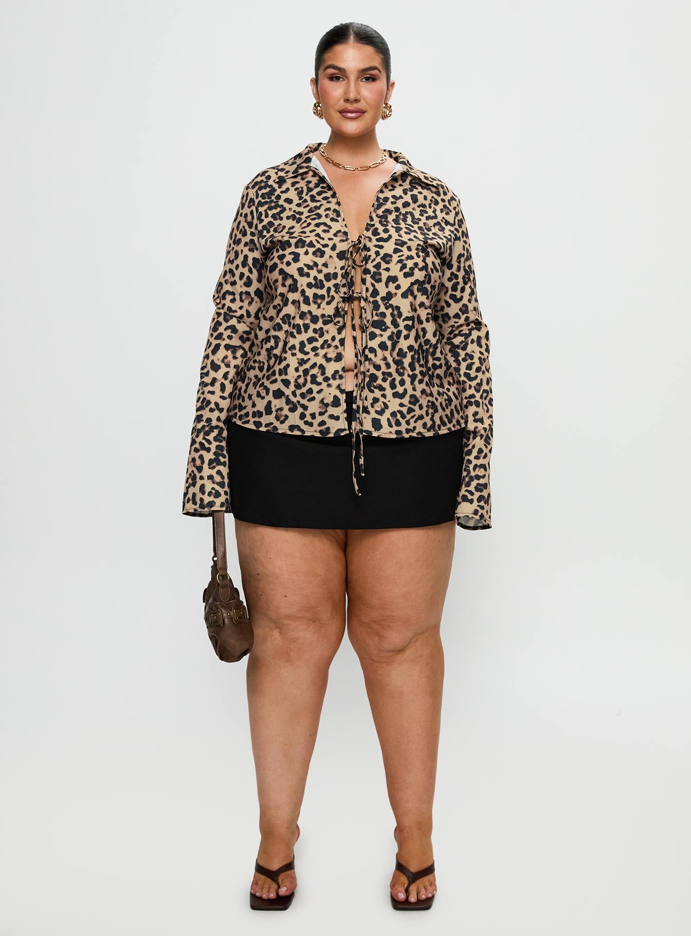Toriah Long Sleeve Tie Up Top Leopard Curve、mySite、solidvoid
