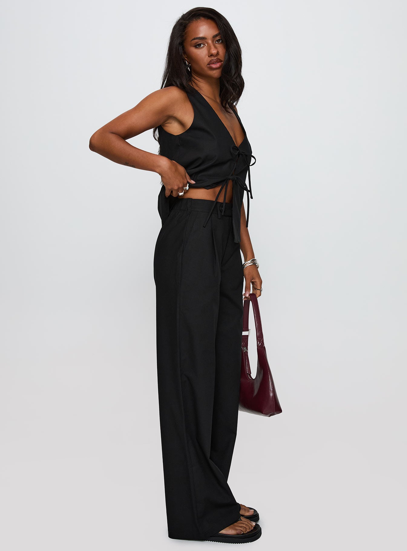 Elegance Tie Front Set Black、mySite、solidvoid