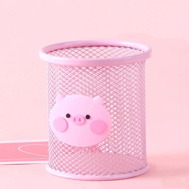 Pink Pig Pens & Wire Mesh Desk Accessory Pen Holder、mySite、g9winljtr