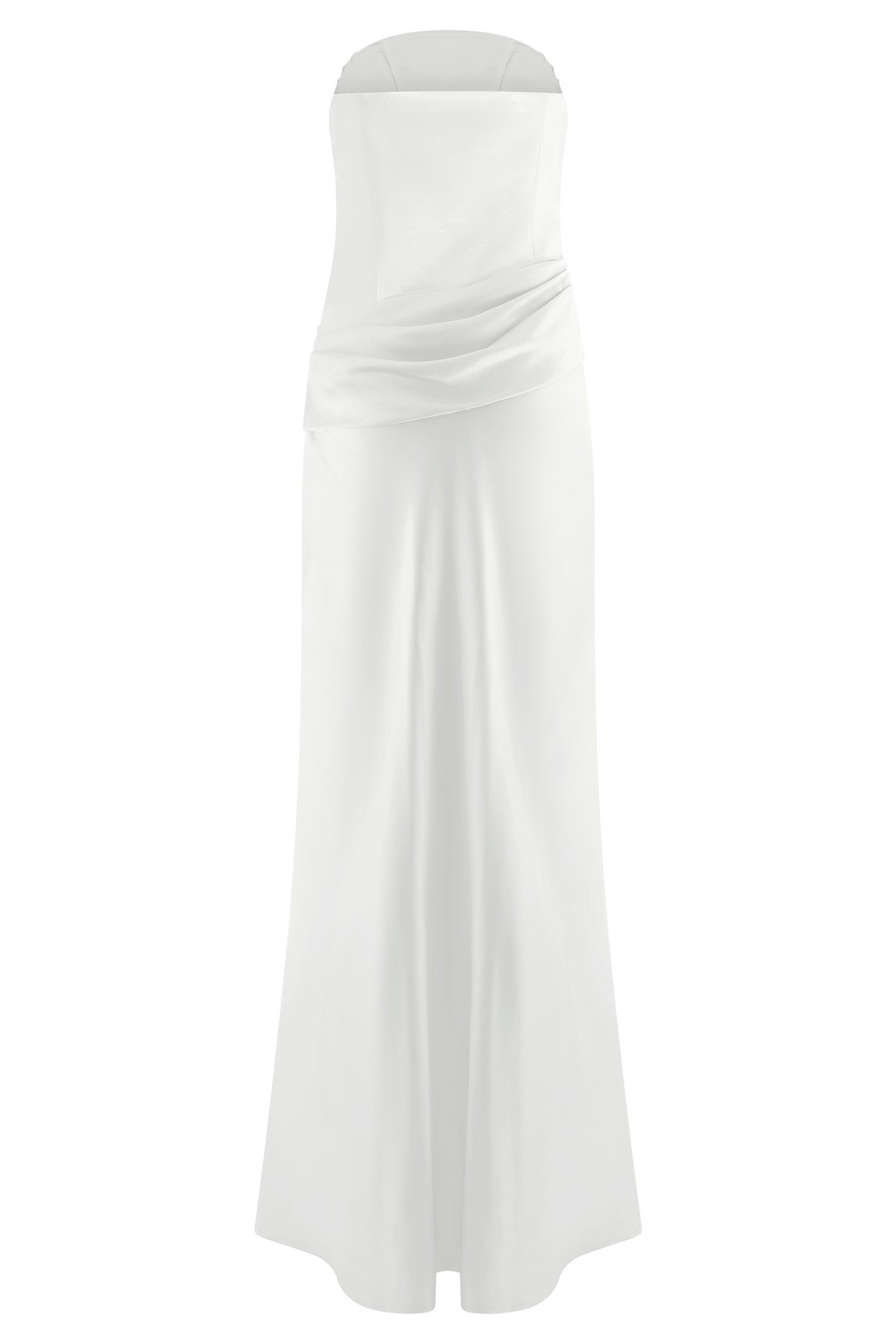 Jasmine Strapless Satin Maxi Dress - White、mySite、solidvoid
