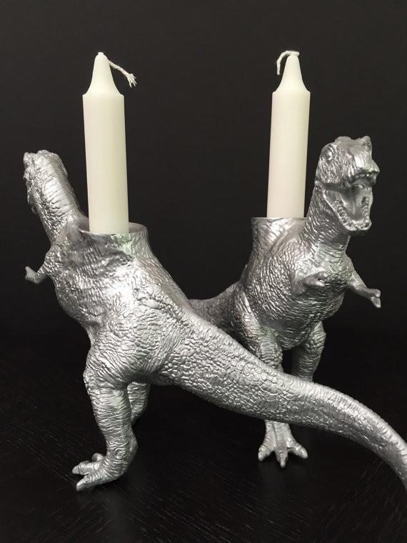 Dinosaur Shabbat Candlesticks in Silver、mySite、topwebapps