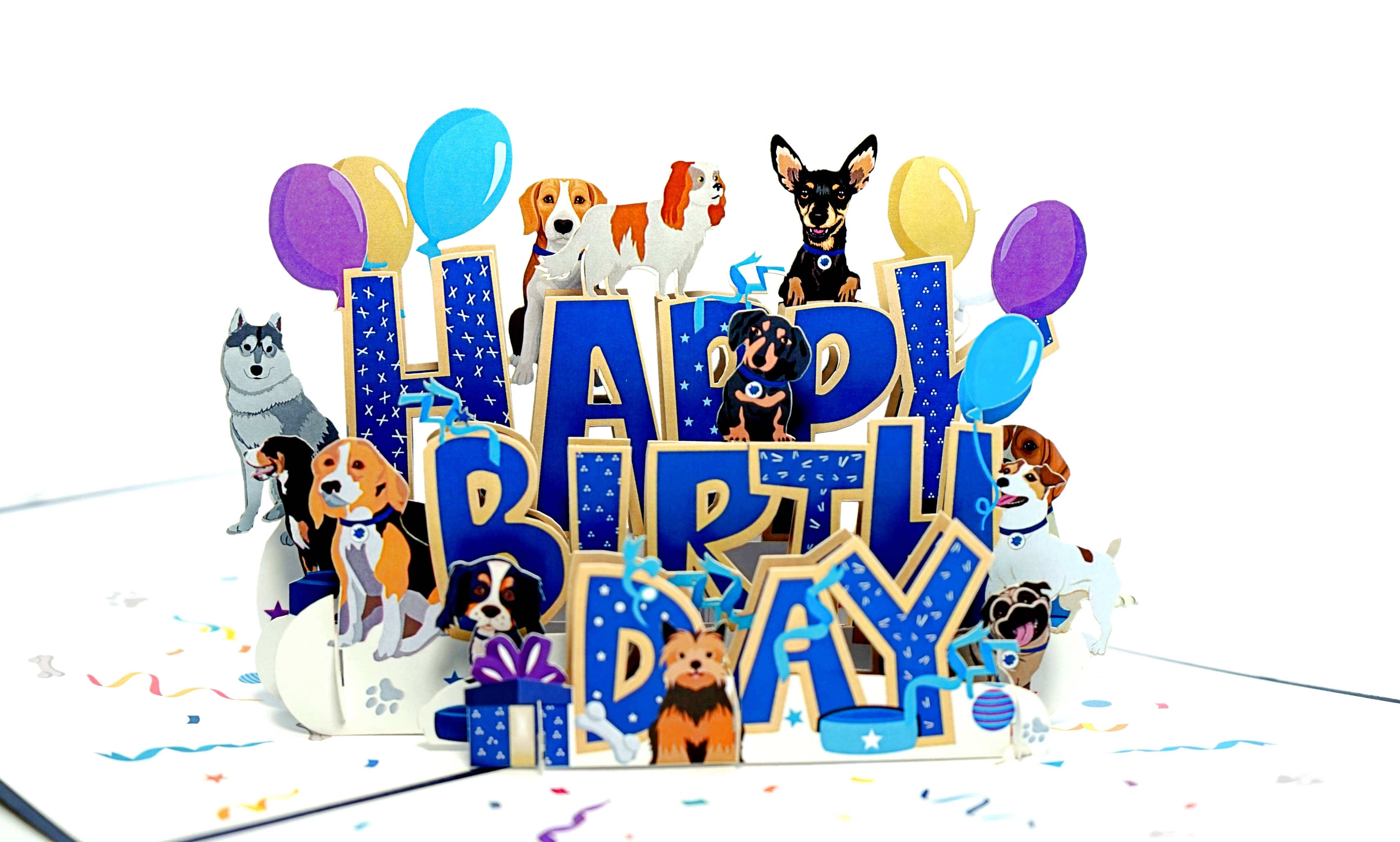 Dogs Happy Birthday 3D Pop-Up Card Dog Lovers、mySite、g9winljtr