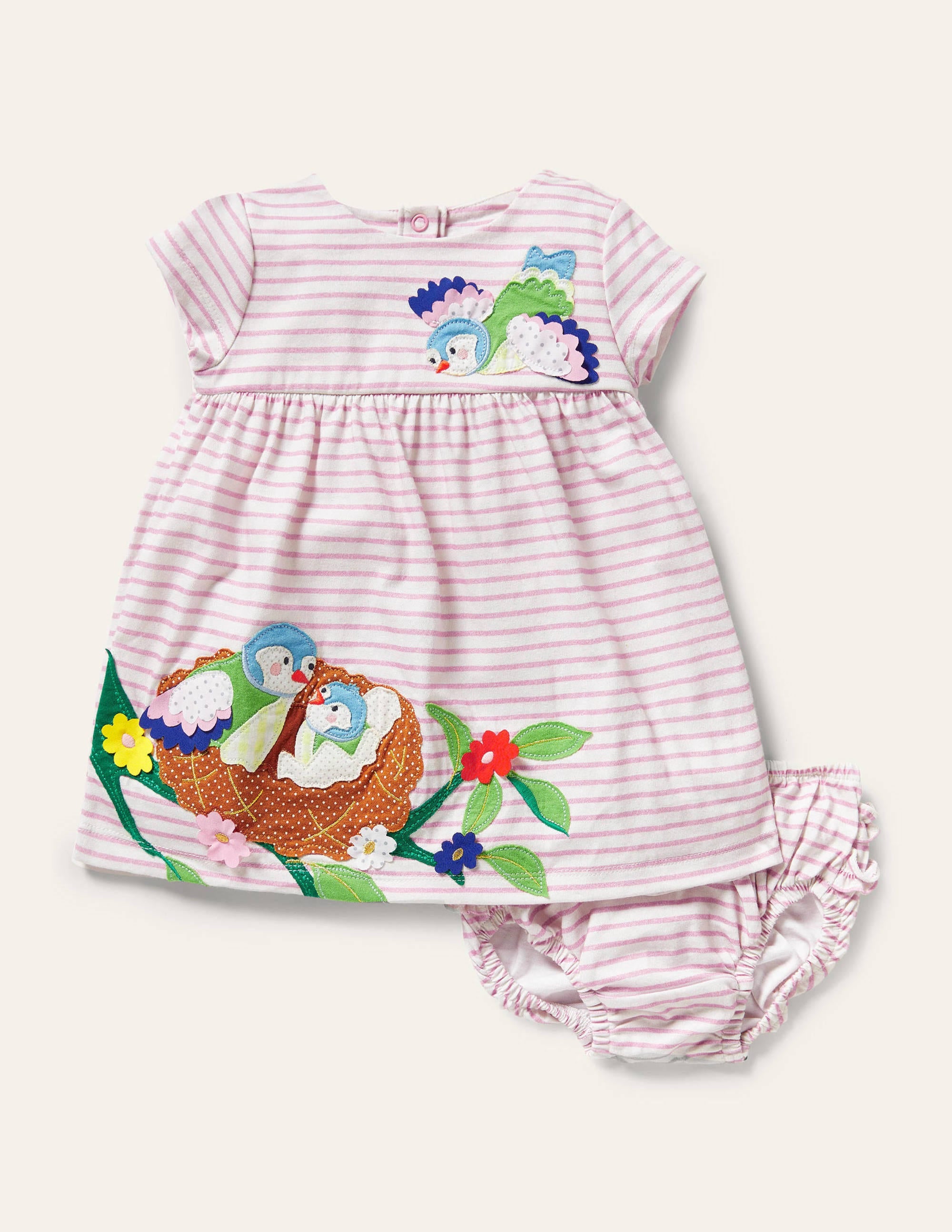  Fun Appliqué Jersey Dress-Pink Lemonade Birds、mySite、ashleygrahame