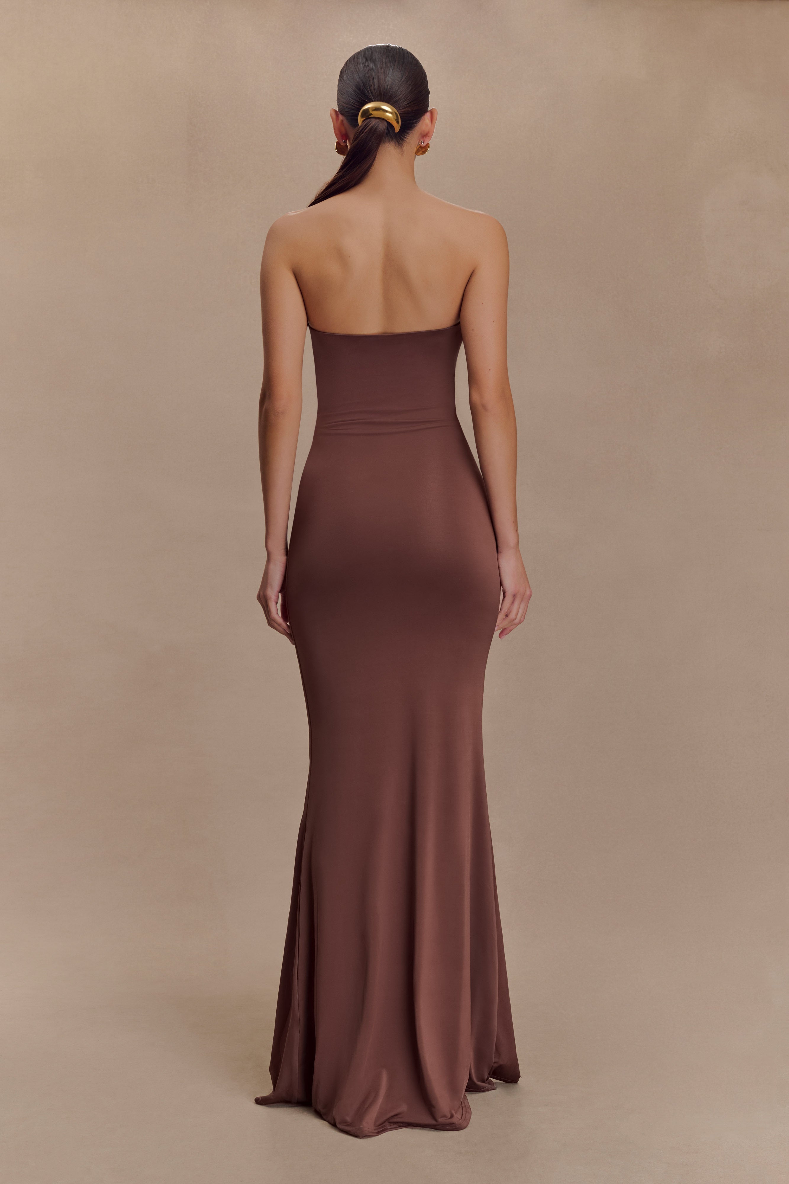 Madison Strapless Slinky Maxi Dress - Chocolate、mySite、solidvoid
