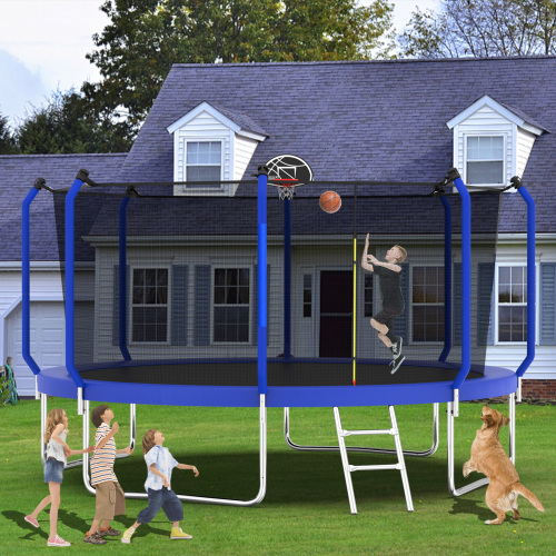 12FT Trampoline with Basketball Hoop, ASTM Approved Reinforced Type Outdoor Trampoline with Enclosure Net、、xpatfood