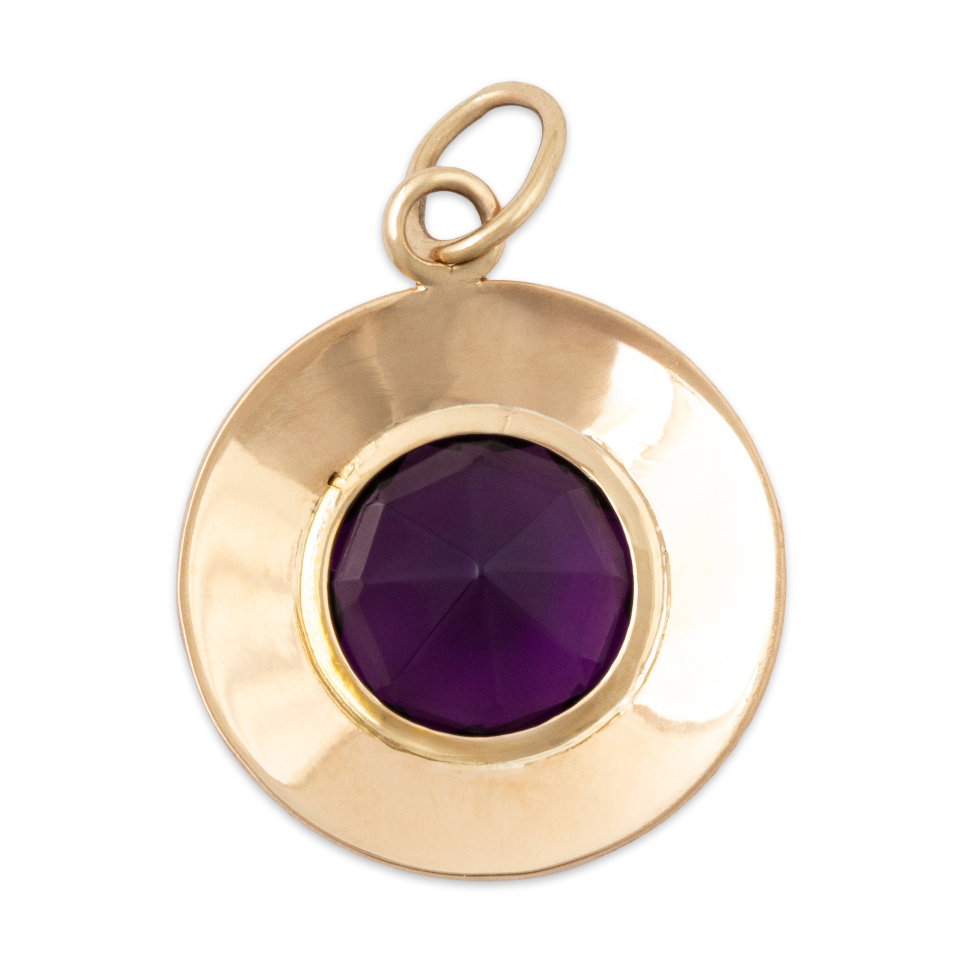 Antique 10k Yellow Gold Purple Glass Geometric Border Charm / Pendant、mySite、hinf8tx79
