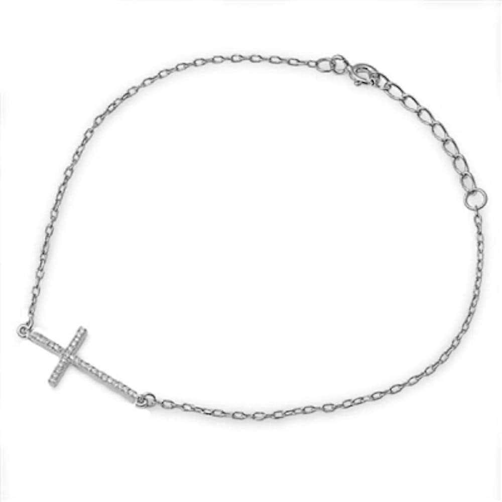 Sterling Silver Cross Bracelets with CZ, Rhodium, Rose or Yellow Gold Plated One or Two Strands 7、mySite、g9winljtr