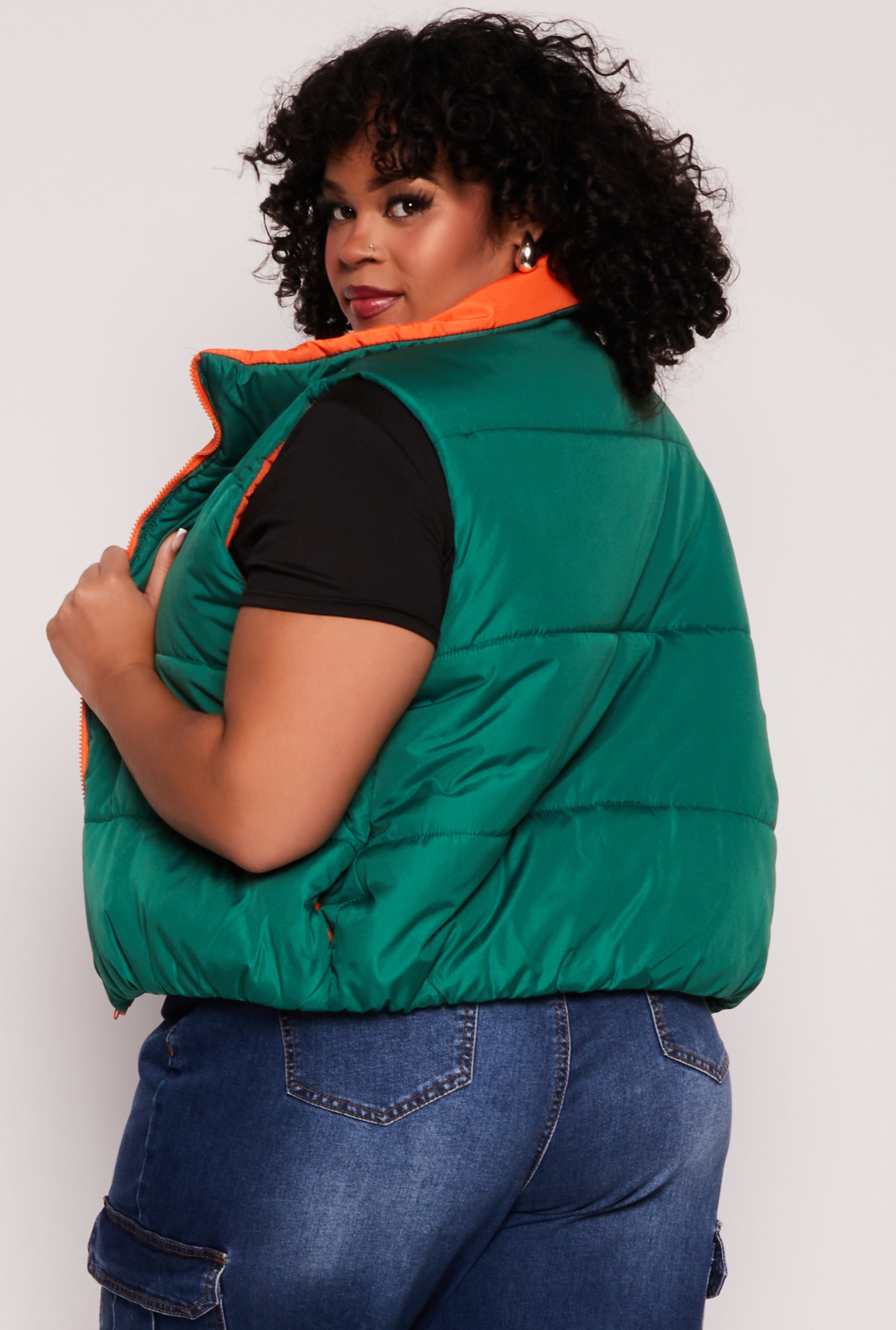 Plus Size Color Blocked Puffer Vest、mySite、camillekostekn