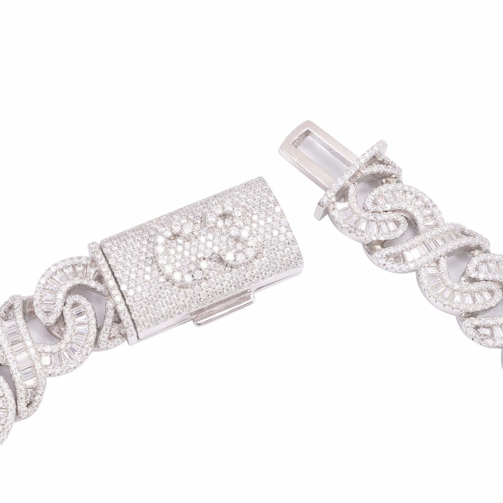 CUSTOM CLASP 20MM Moissanite Baguette Infinity Link Bracelet 14K Gold、mySite、hinf8tx79