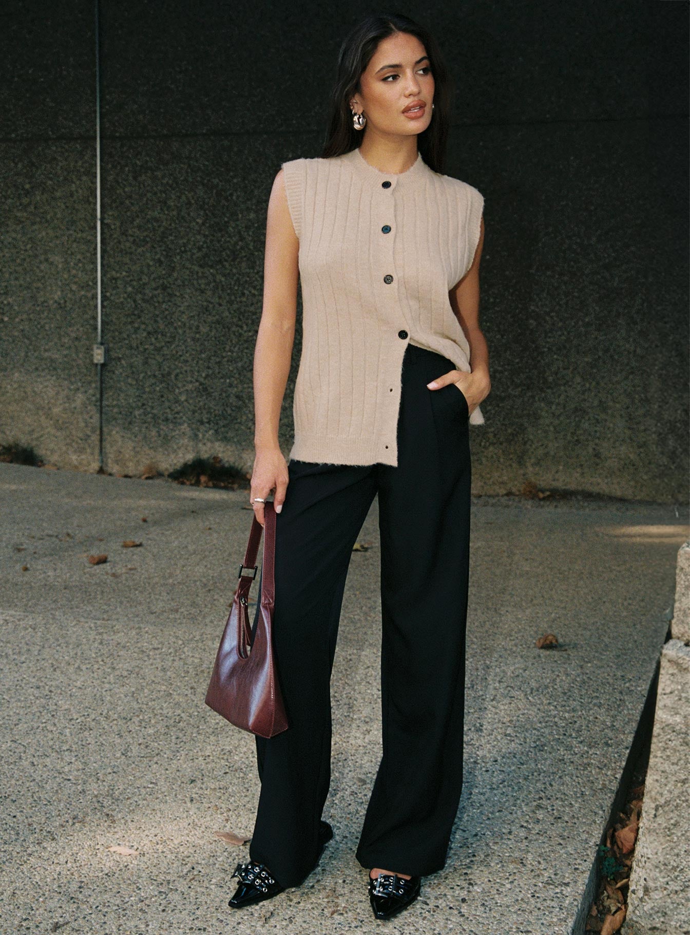 Brookvale Button Up Knit Vest Beige、mySite、solidvoid