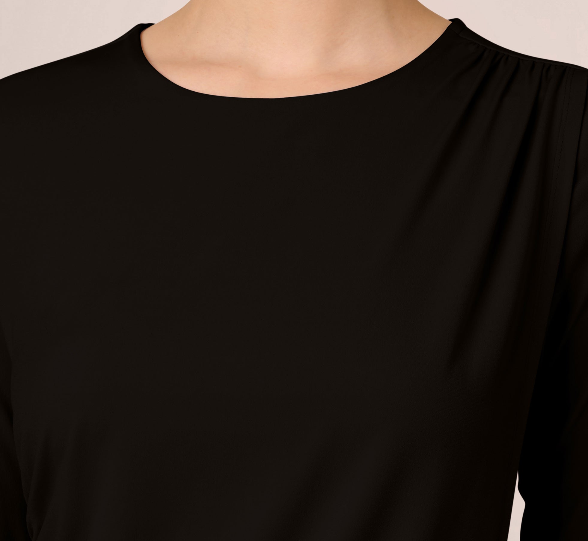Three Quarter Sleeve Draped Jersey Top With Shirred Sides In Black、mySite、solidvoid