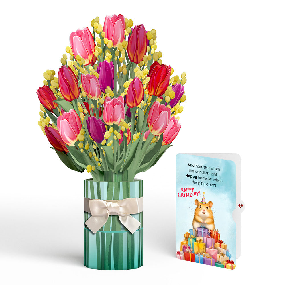 Cheerful Tulips Birthday Bouquet and Happy Hamster Sentiment Set、mySite、solidvoid