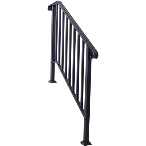 Handrails for Outdoor Steps, Fit 2 or 3 Steps Outdoor Stair Railing, Picket#2 Wrought Iron Handrail, Flexible Porch Railing, Black Transitional Handrails for Concrete Steps or Wooden Stairs、、eastwooduniform