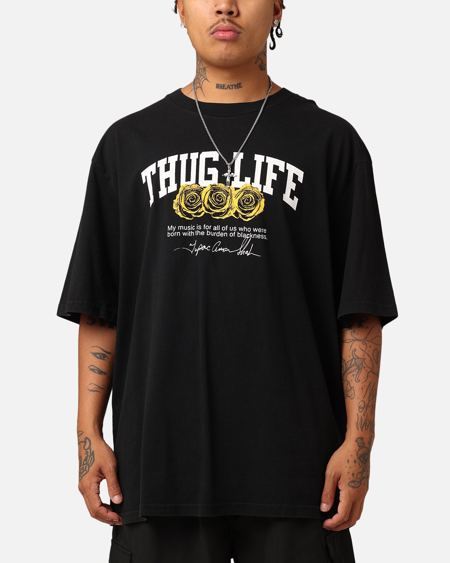 Tupac Thug Life Rose T-Shirt Washed Black、mySite、zt4zffjzw