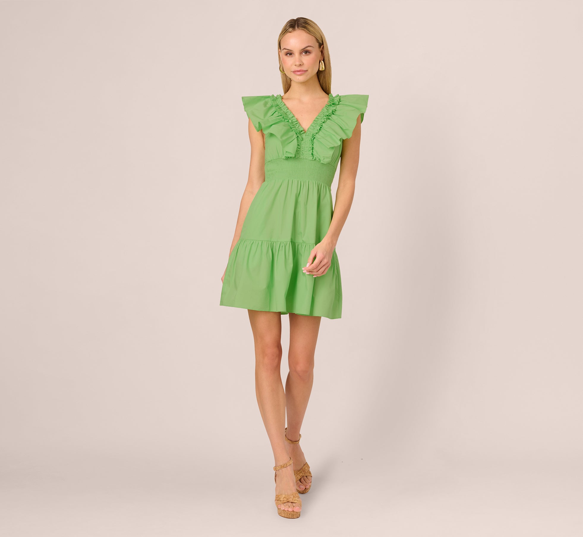 Ruffle Collar Flounce Mini Dress In Lime、mySite、solidvoid