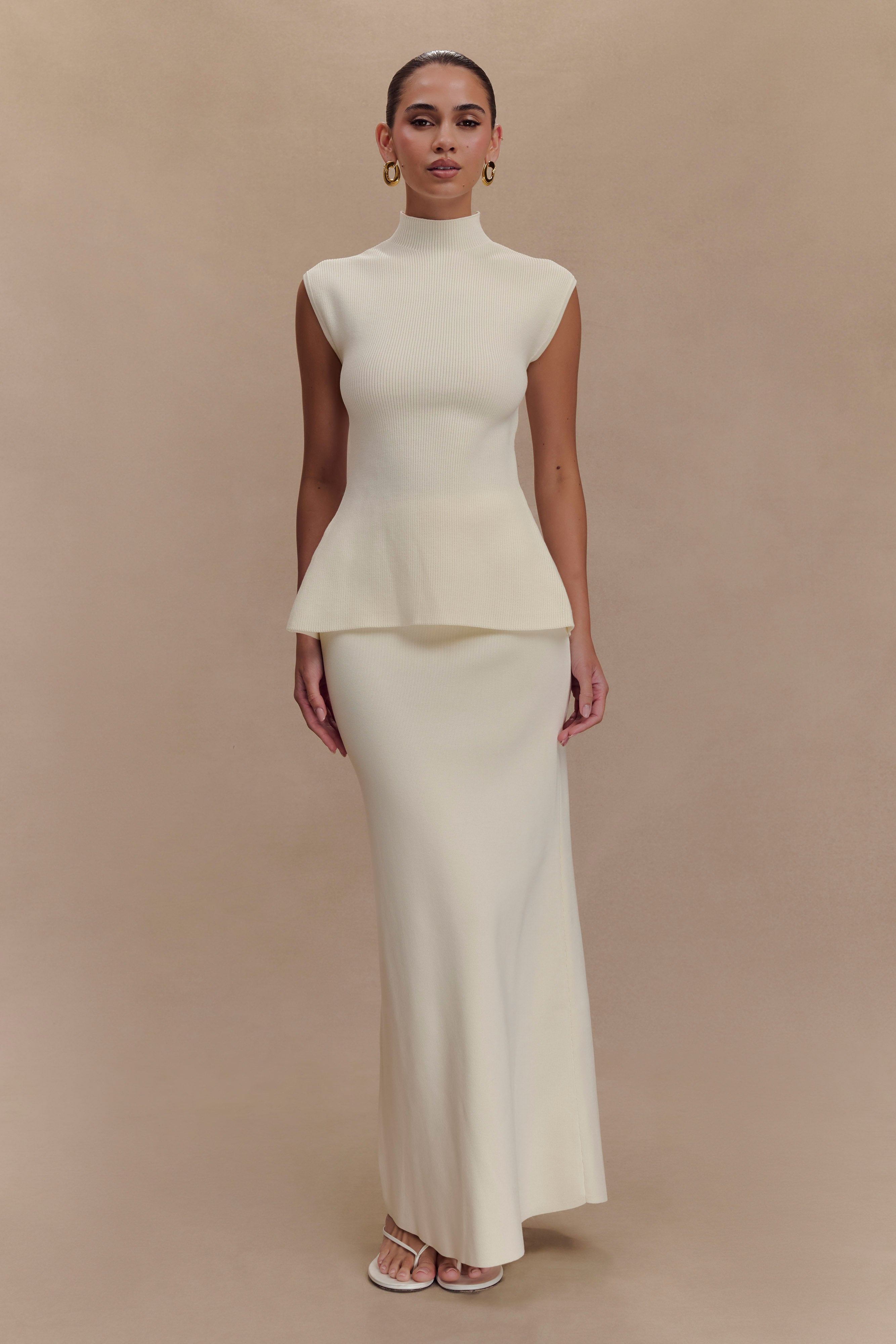 Maxine Knit Maxi Skirt - Ivory、mySite、solidvoid