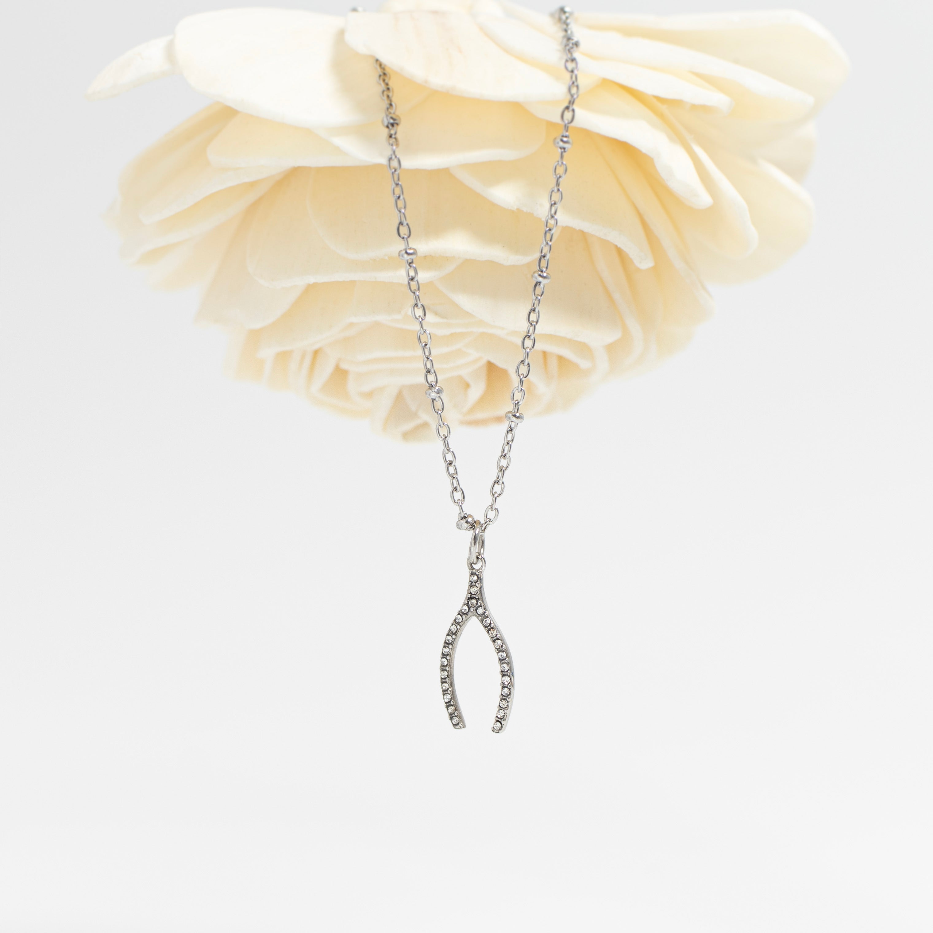 18K Gold PVD Stainless Steel Rhinestone Wishbone Charm / PDL0272、mySite、dreamappss