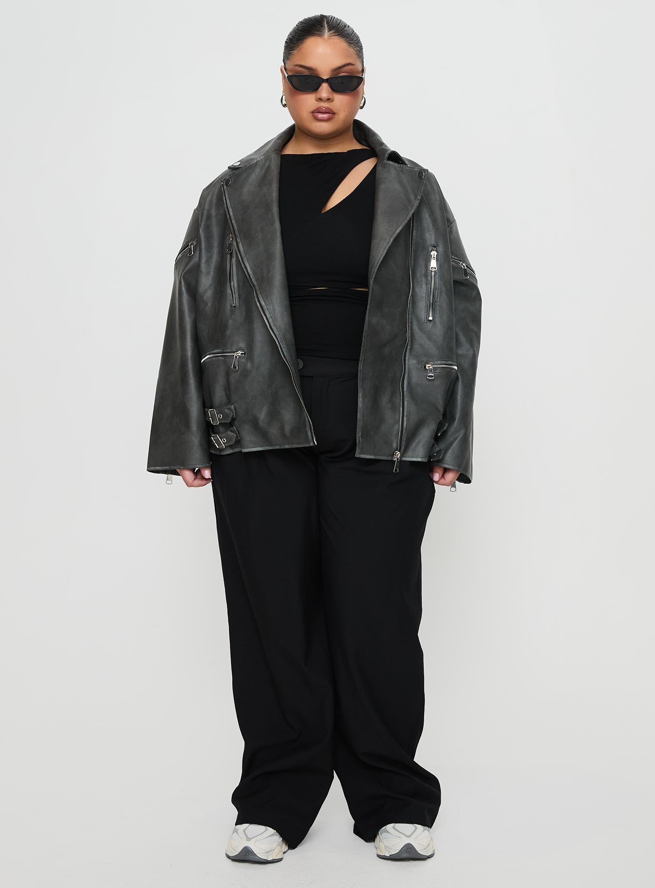 Magnets Faux Leather Jacket Washed Charcoal Curve、mySite、solidvoid