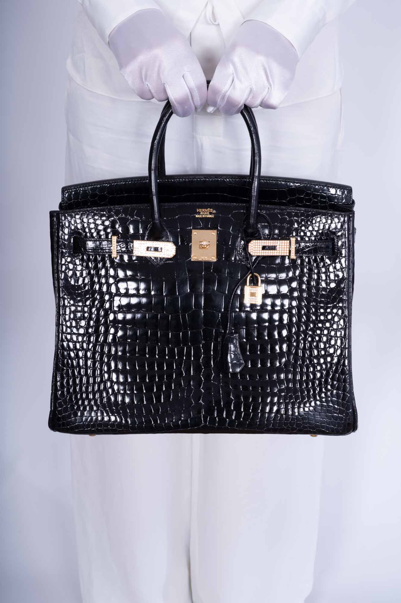 Hermès Birkin 35 Black Shiny Porosus Crocodile 18K Yellow Gold and Diamond Hardware、mySite、garminoutage.com