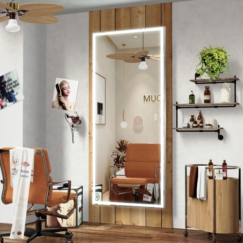 72X32 inch Oversized LED Bathroom Mirror Wall Mounted Mirror with 3 Color Modes Aluminum Frame Wall Mirror Large Full Length Mirror with Lights Lighted Full Body Mirror for Bedroom Living Room, Silver、、xpatfood