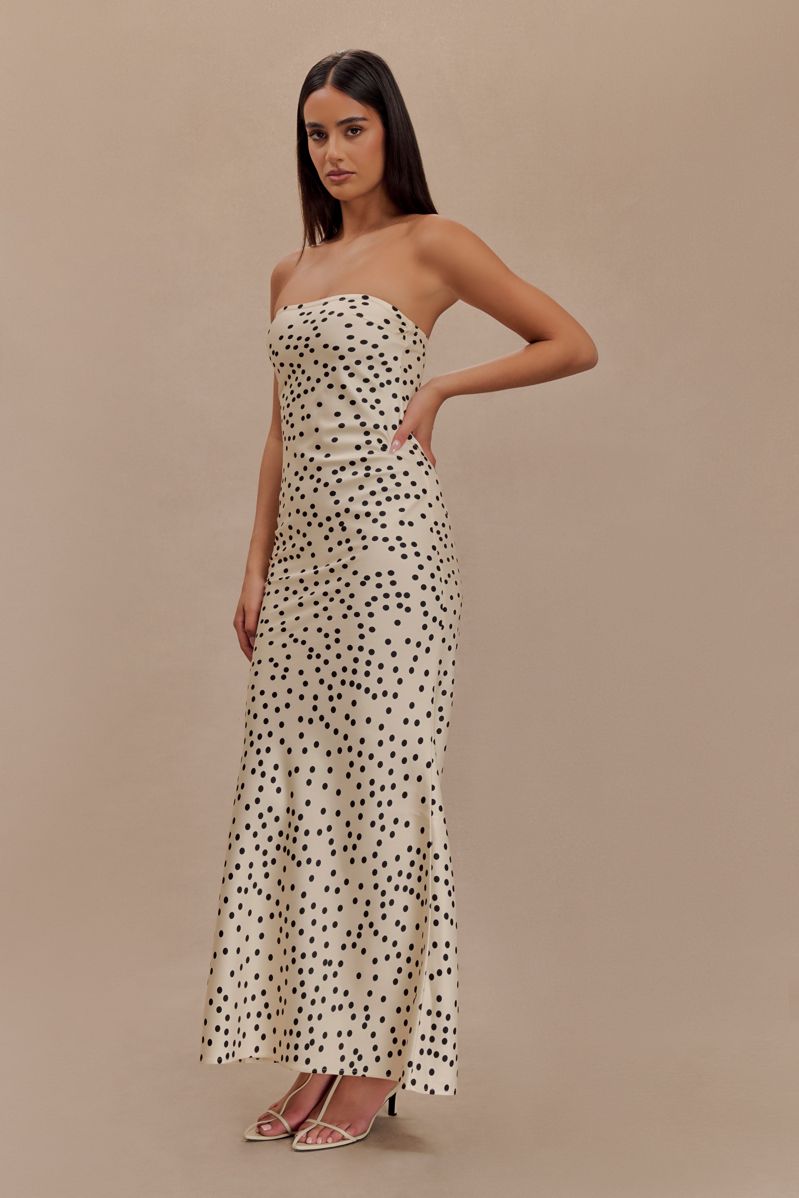 Claudette Strapless Satin Maxi Dress - Polka Dot Print、mySite、solidvoid