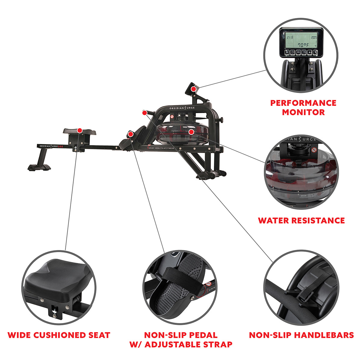  Obsidian Surge Water Rowing Machine Rower w/ LCD Monitor、mySite、ghnorth