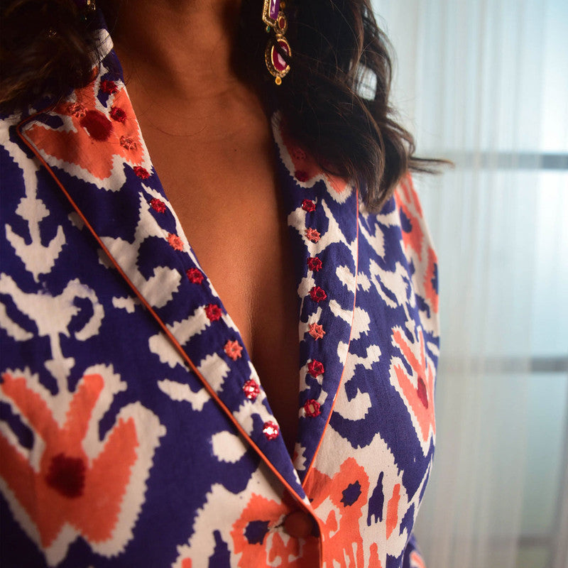 Cotton Blazer For Women | Block Print | Blue、mySite、camillekostekn