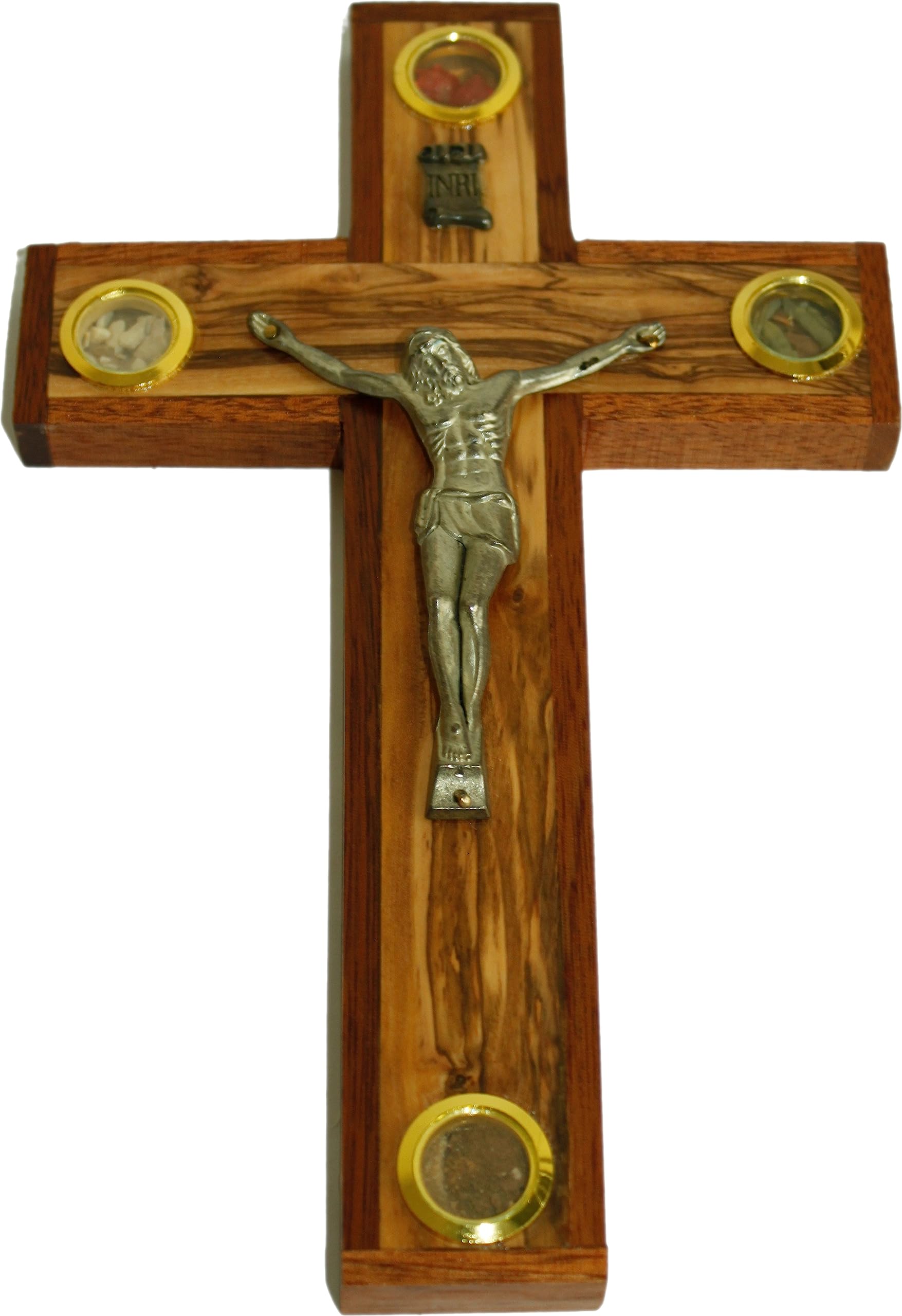  Holy Land Market Catholic Church Olive Wood with Mahogany Wood Crucifix with Holy Land Samples (26 cm - 10.25 Inches)、mySite、elrpsem3k