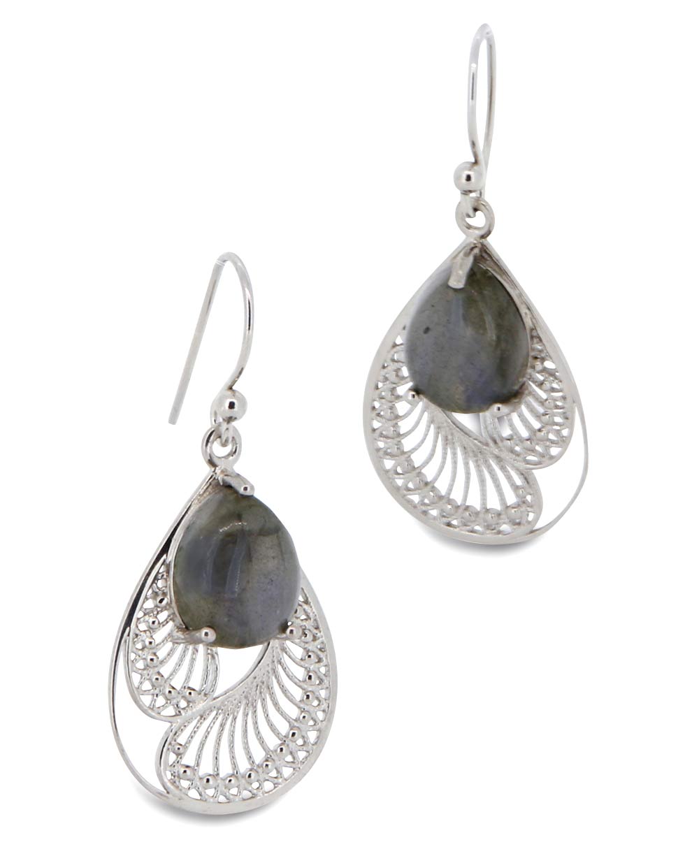 Sterling Silver Labradorite Earrings in Feather Design、mySite、topwebapps