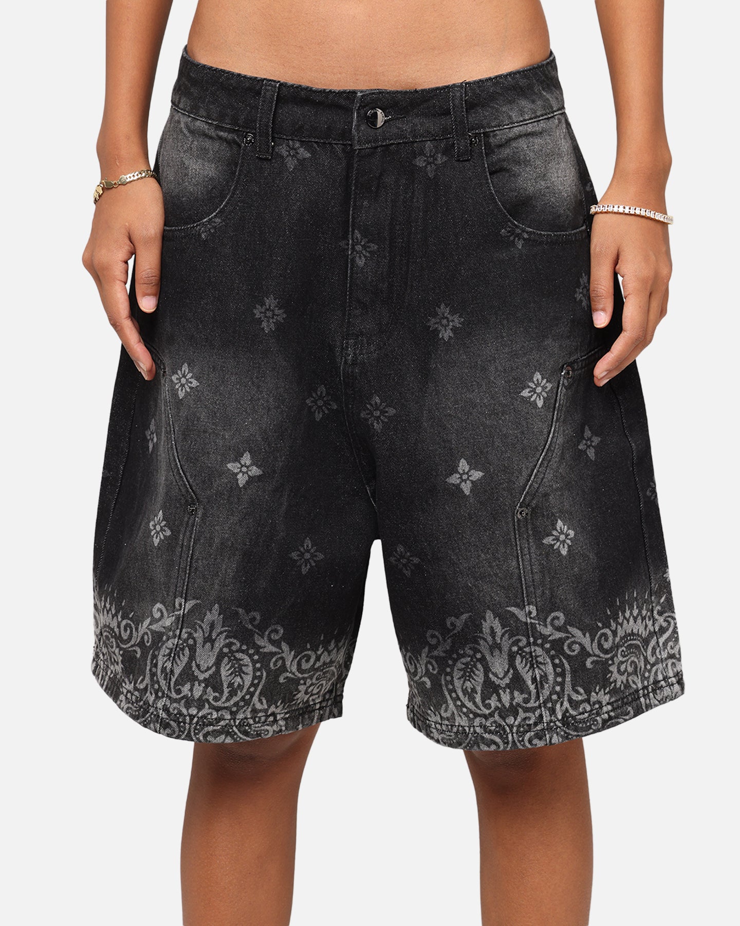 Criminal Damage Laser Print Denim Shorts Washed Black、mySite、zt4zffjzw