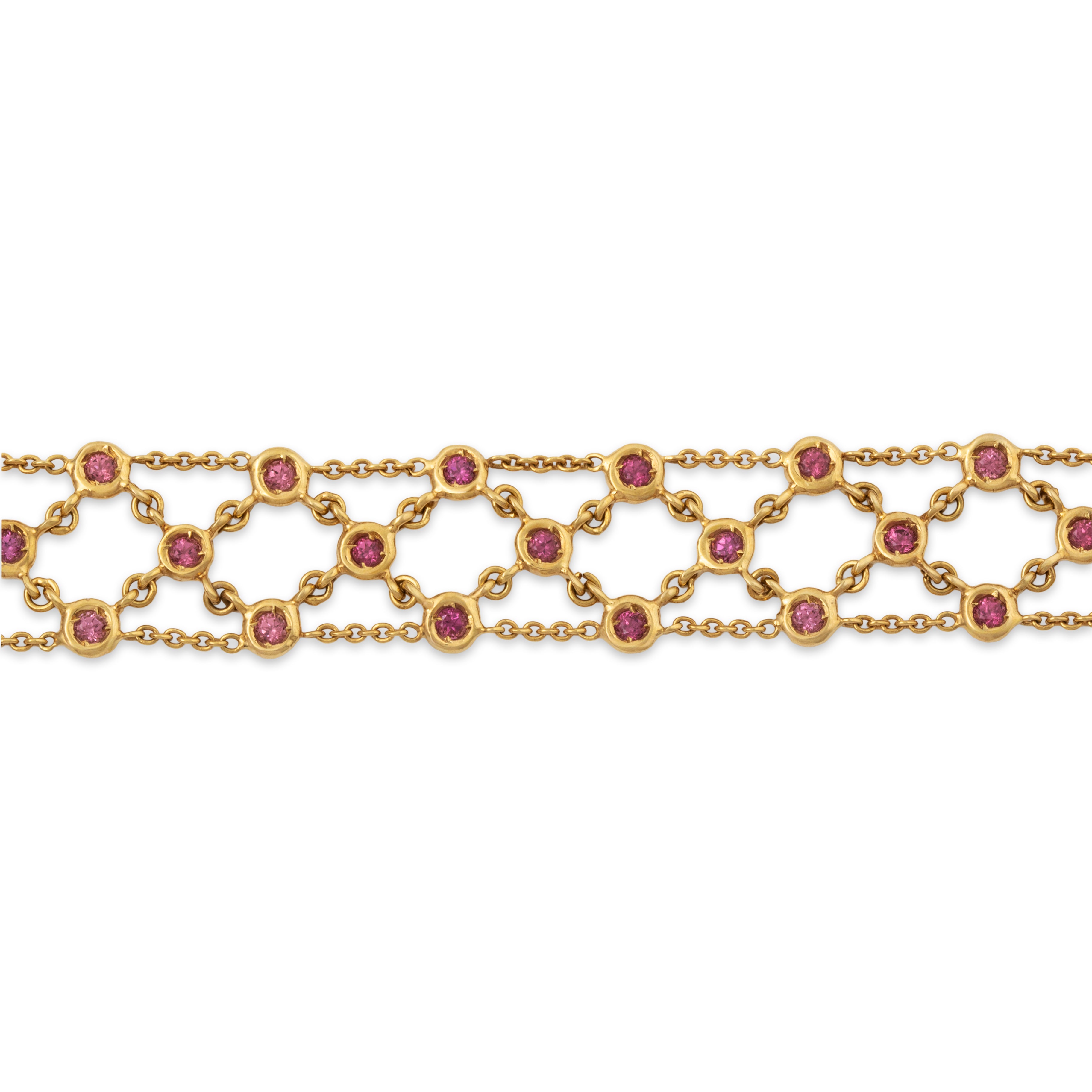Vintage Italian 14k Yellow Gold 2cttw Pink Garnet Intricate Lattice Bracelet 7、mySite、hinf8tx79