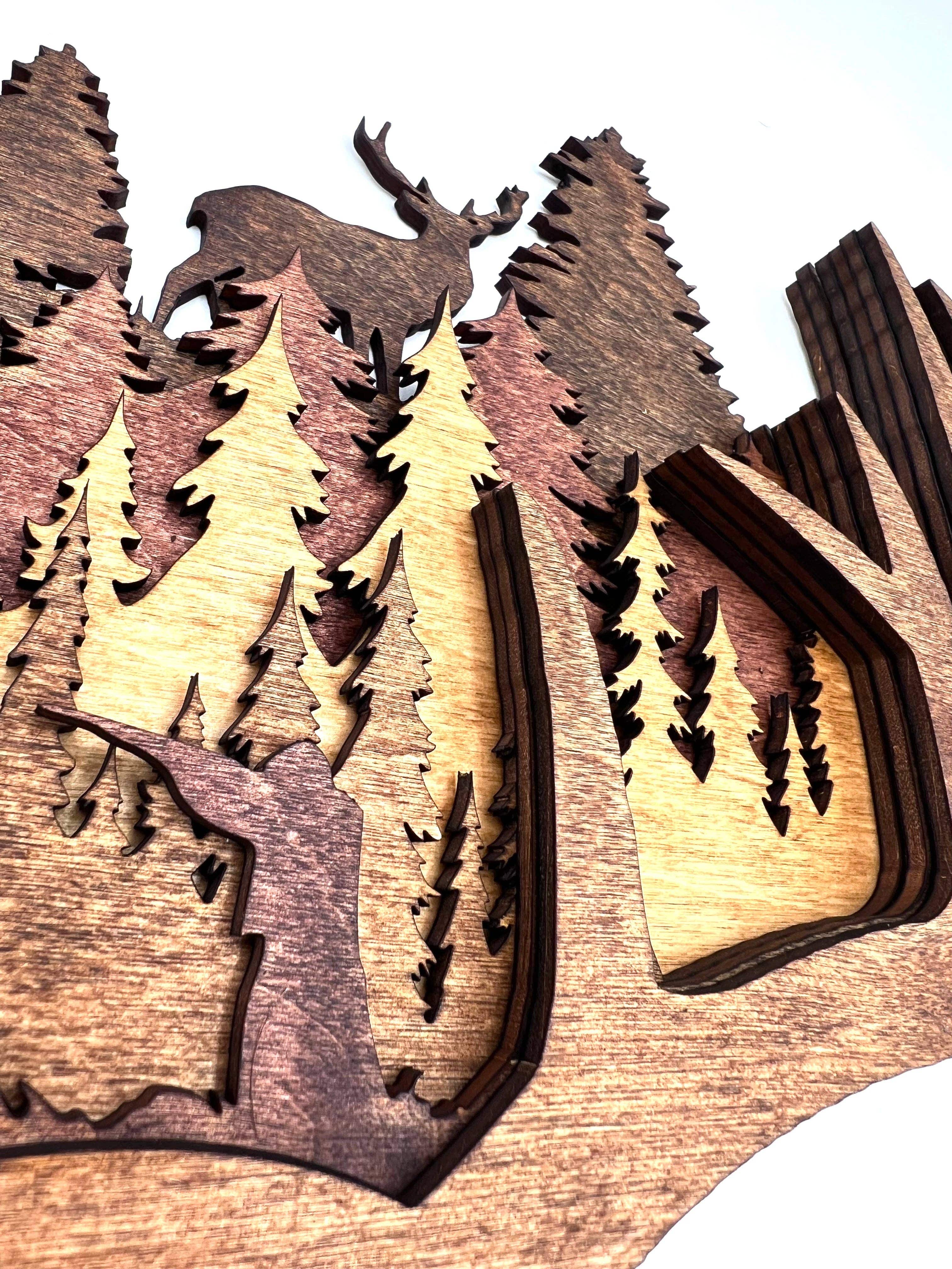 Handmade Deer Antlers Multi-Layer Wood Wall Hanging、mySite、g9winljtr