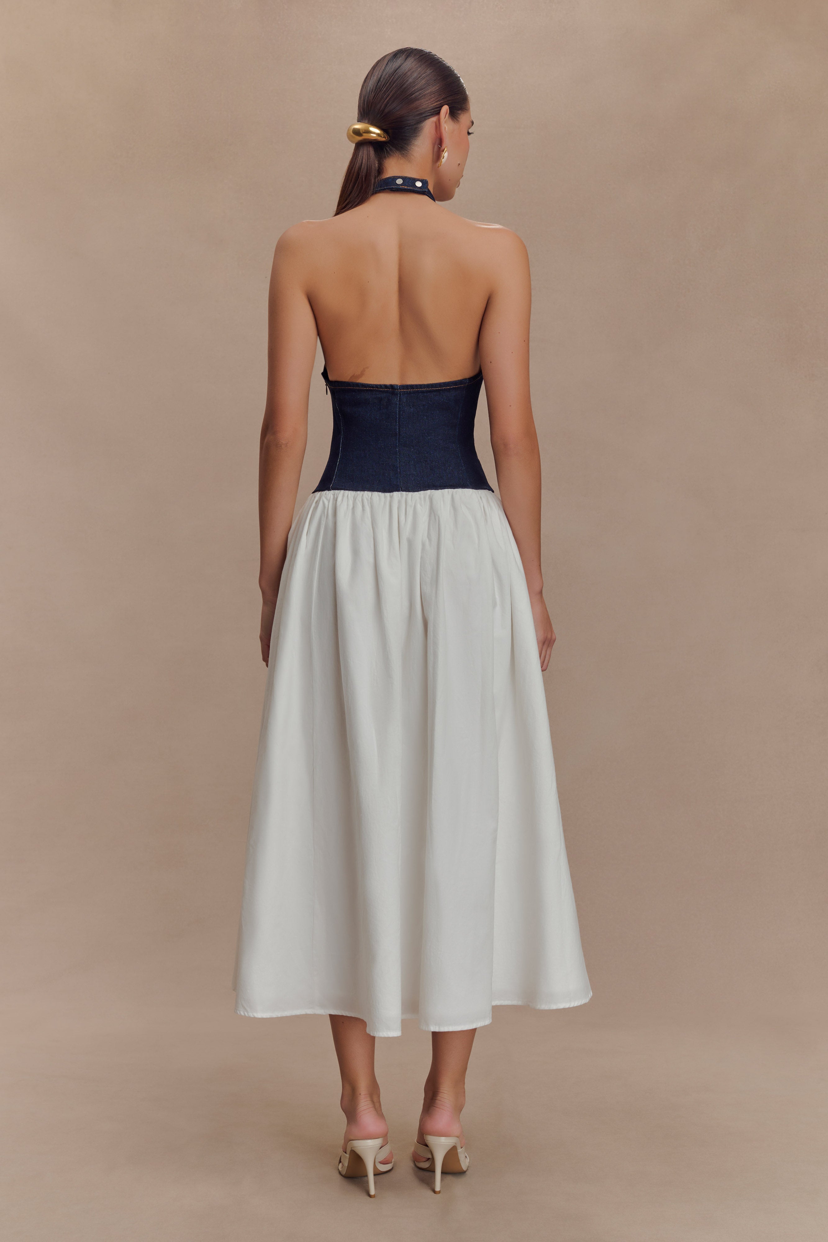 Ashwin Denim Cotton Midi Dress - Indigo Blue、mySite、solidvoid