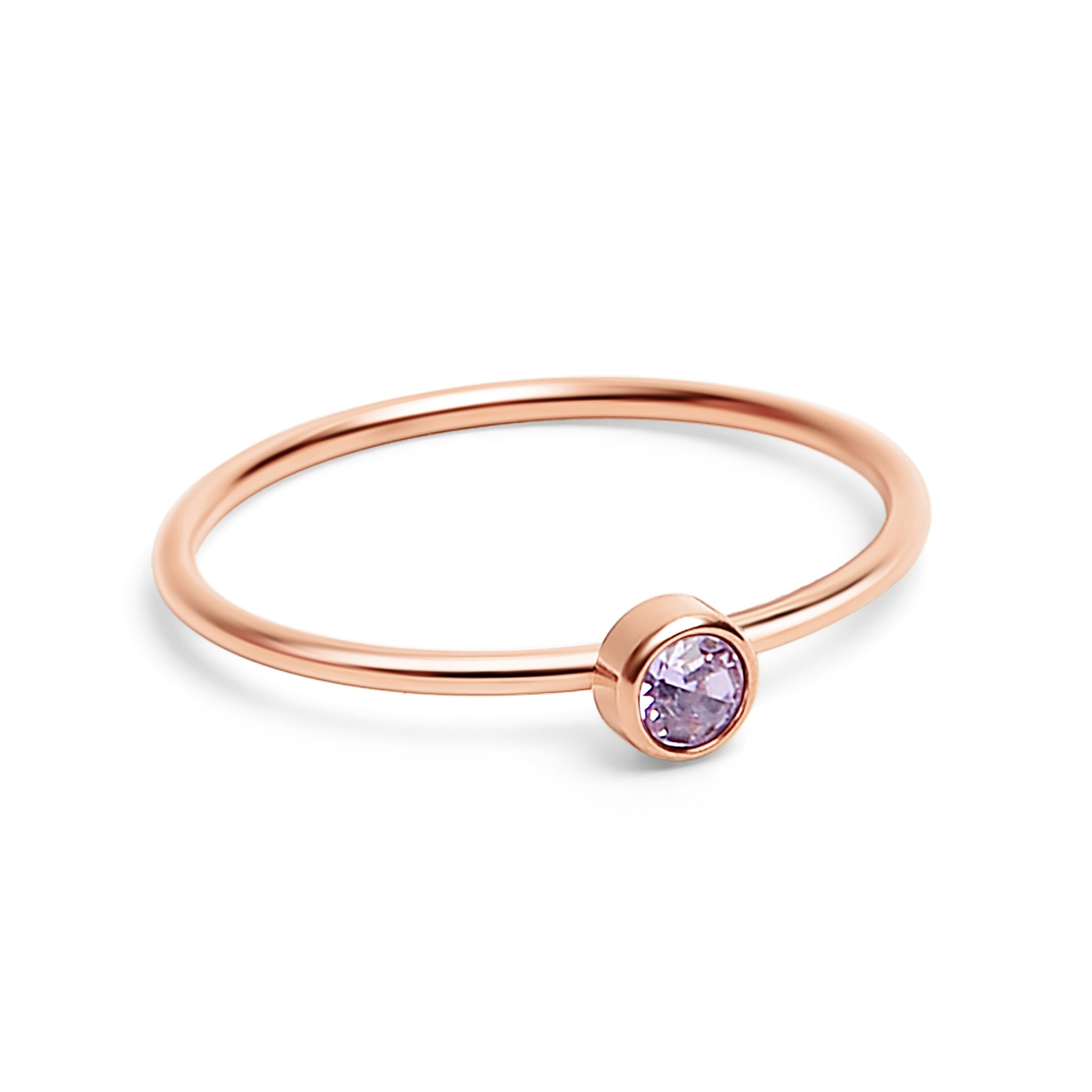 18K Rose Gold PVD Stainless Steel Birthstone Stacking Ring Size 3 / ZRJ1002、mySite、dreamappss