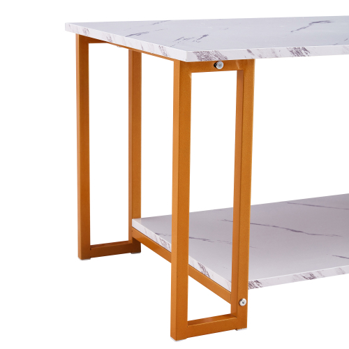 D&N Coffee Table, 2 Layers 1.5cm Thick Marble MDF Rectangle 39.37" L Tabletop Iron Coffee Table , Dining Room, Coffee Shop, Resterant, White Top, Black Leg、、casual