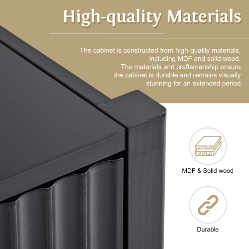 U_Style 63.1''Modern 4-Vertical Wavy Slatted Doors Sideboard,Storage Cabinet With Elegant Design, Solid Wood Legs with Painted,Metal Handles,for Dining Room,Living Room, Kitchen, or Entryway(Black)、、casual