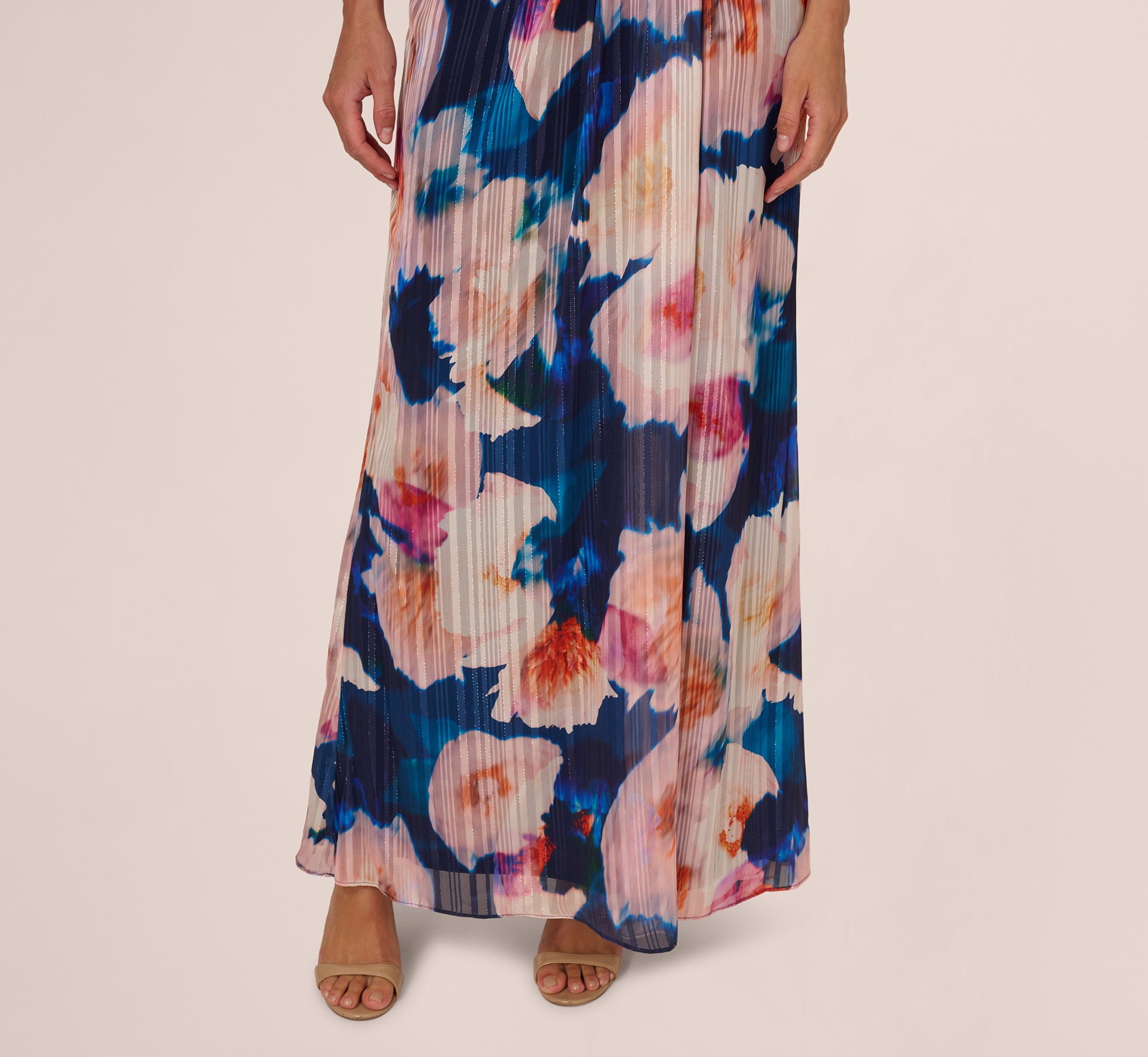 Floral Print Chiffon Gown With One Shoulder Neckline In Navy Blush、mySite、solidvoid