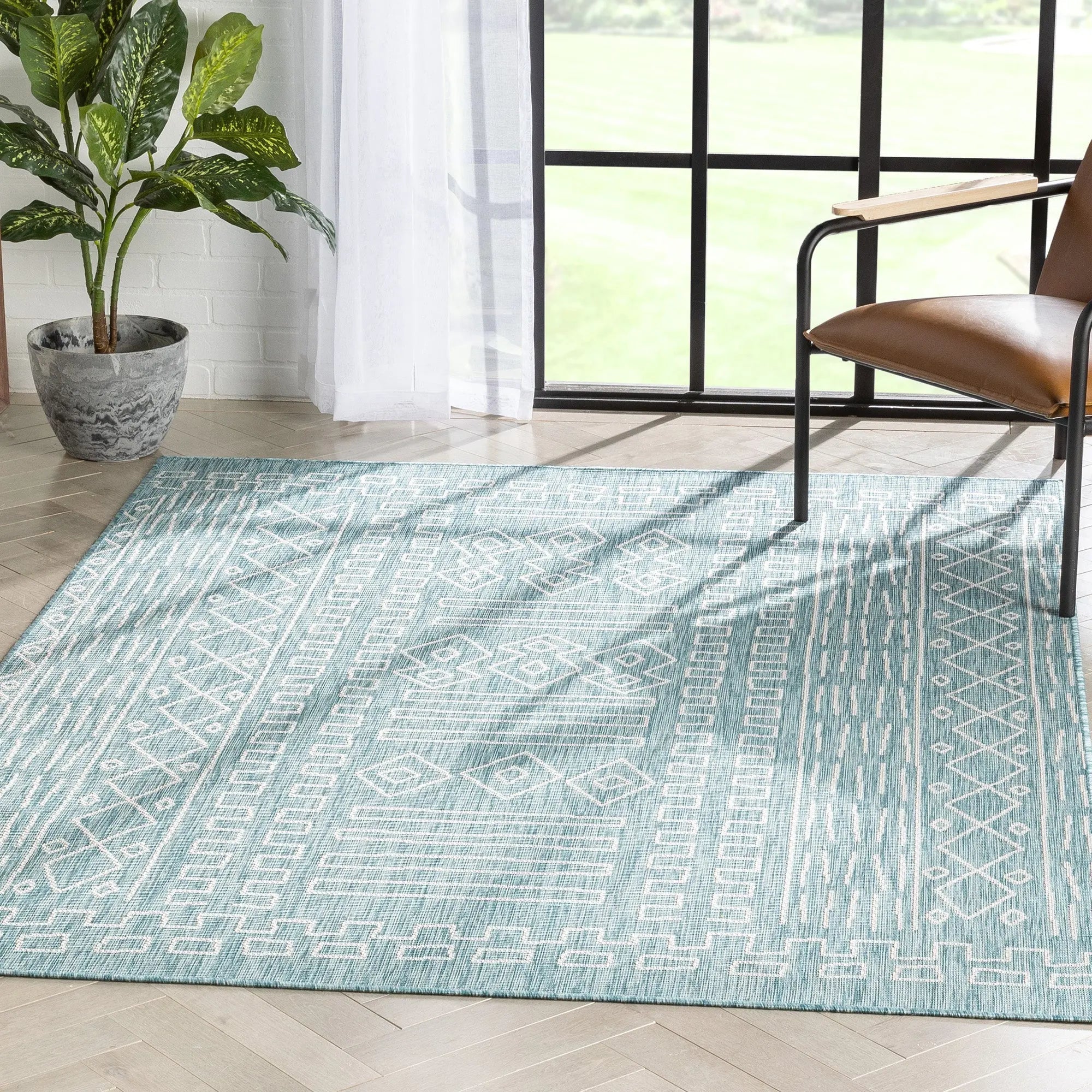 Anza Tribal Geometric Pattern 5'3 x 7'3 Blue Flat-Weave Indoor/Outdoor Rug、mySite、gigharbornorthrealestate
